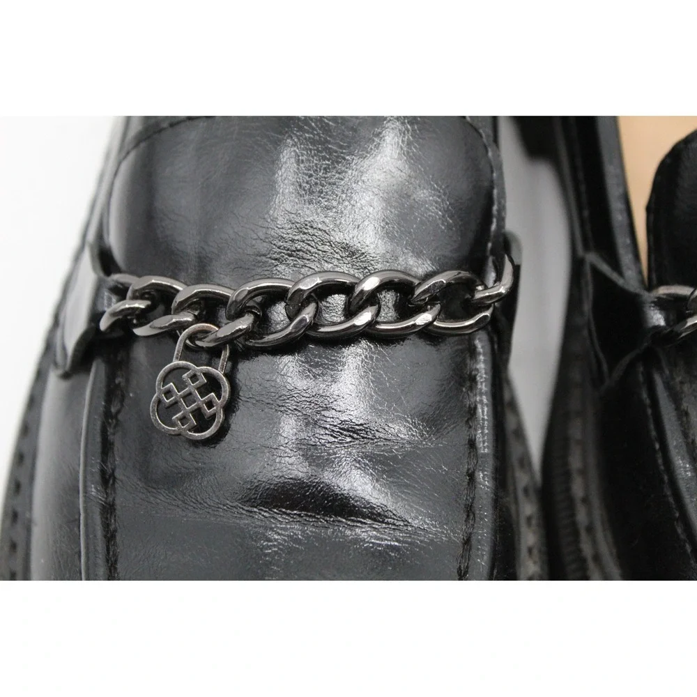 Daisy Fuentes Jetenna-G Black Lug Sole Chain Loafers DF270401 Size 4M